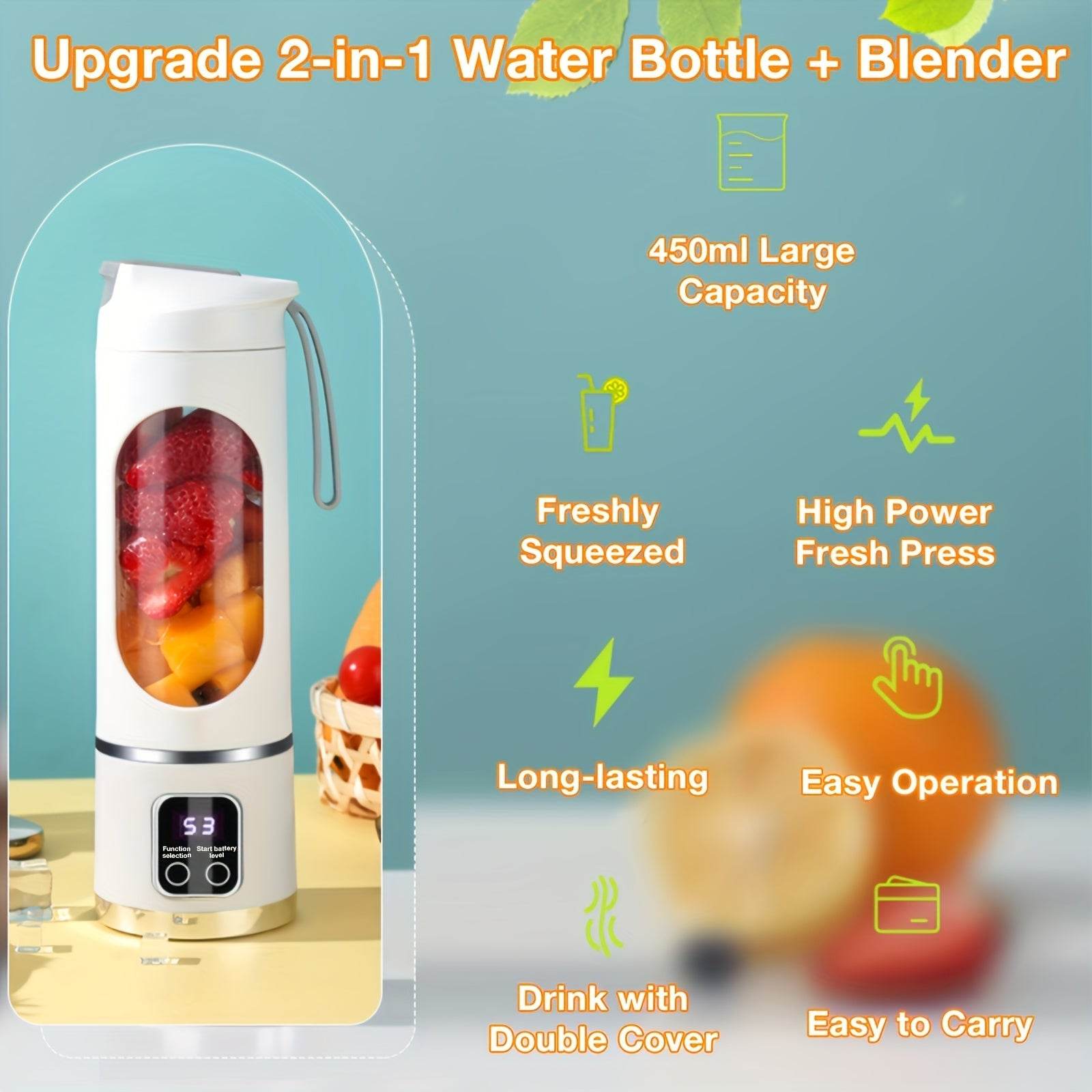 Aisutha Multifunctional Portable Juicer Cup with 450ml Capacity USB Charging Home, Outdoor Travel Can Be Used At Any Time Powerful Dual-power Motor Juicer Compact Design Fresh Drink, Can Be Used As Christmas, New Year Gift - Quality Shopping Centre
