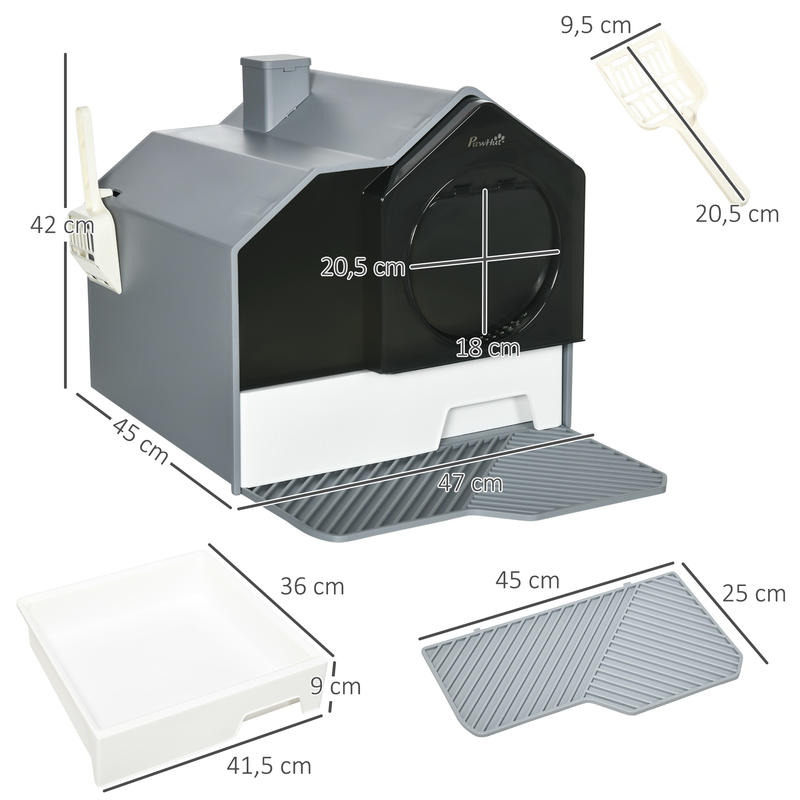 Cute Gray Cat Litter Box with Sieve Mat, Scoop, and Removable Tray - Modern Accessory for Large Cats, Easy to Clean and Durable - Quality Shopping Centre