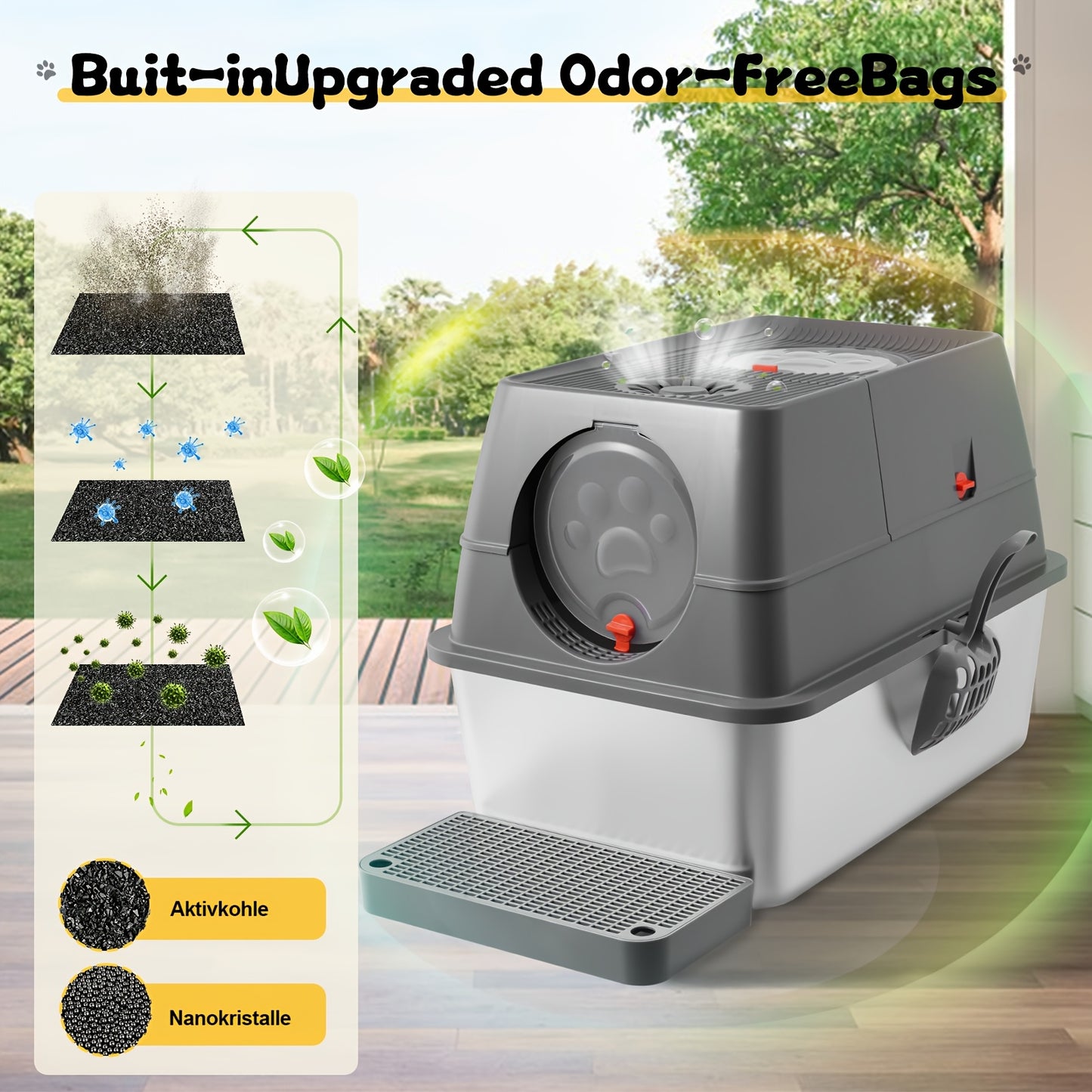 Large Stainless Steel Cat Litter Box - Fully Enclosed Cat Toilet Solution - Quality Shopping Centre