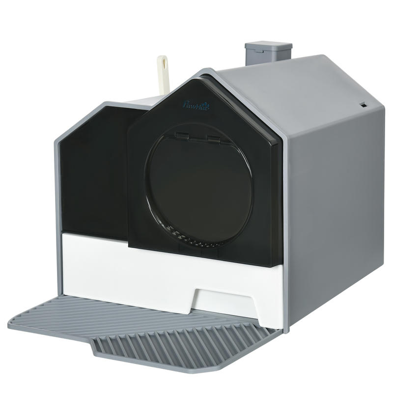 Cute Gray Cat Litter Box with Sieve Mat, Scoop, and Removable Tray - Modern Accessory for Large Cats, Easy to Clean and Durable - Quality Shopping Centre