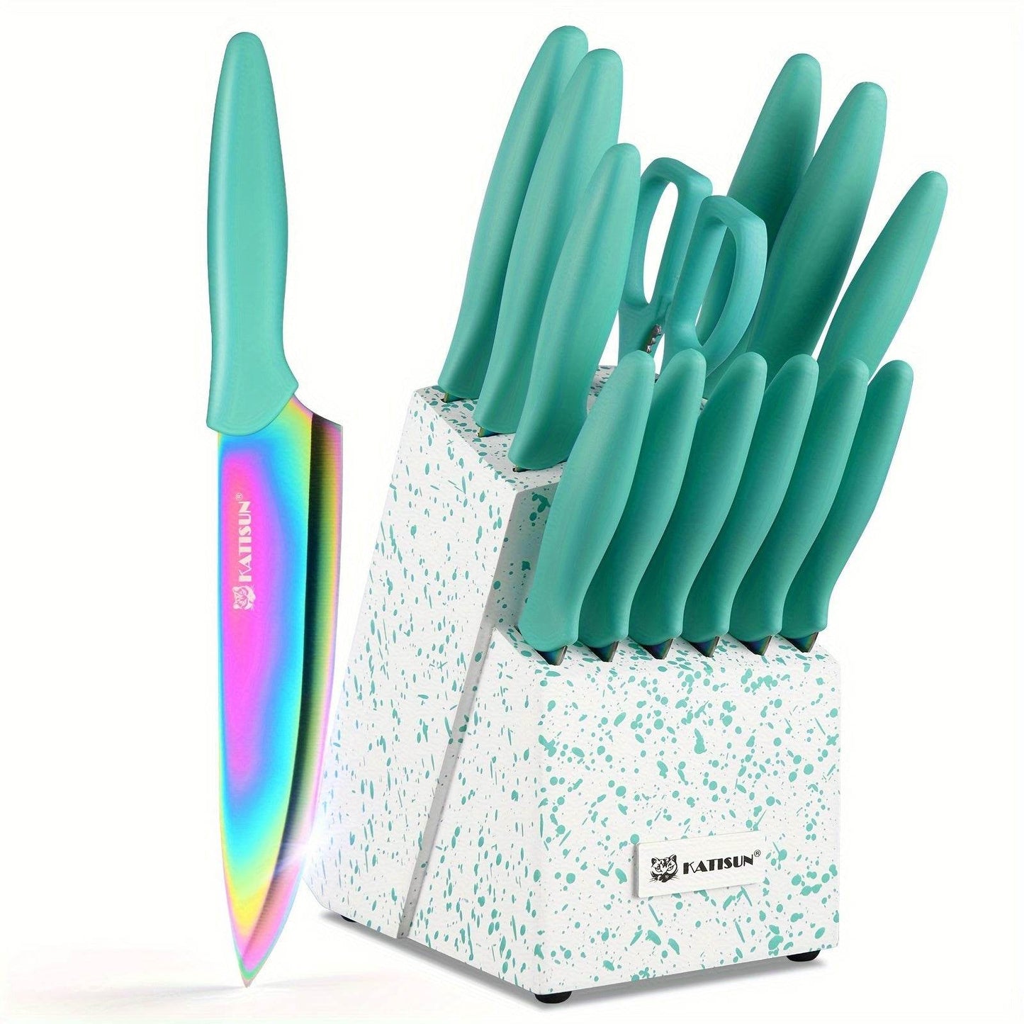 Non-stick Coating Stainless Steel Kitchen Knife Set, 15 Pieces Professional Kitchen Knife Set with Black Wooden Block, Non-slip ABS Handle for Chef Knives, Plastic Cutting Board and Kitchen Shears, Natural Black Wood Block - Quality Shopping Centre