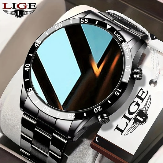 LIGE 2023 Full Circle Touch Screen Steel Band Call Man Smart Watch Sports Activity Fitness Smartwatch For Men