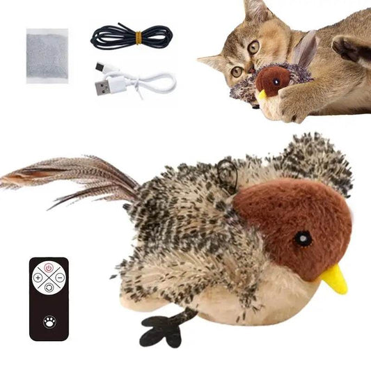 Chirping bird cat toy with Catnip Adjustable Touch Activated Squeak Plush Cat Toy Rechargeable Chirping Flapping Bird for Pet - Quality Shopping Centre