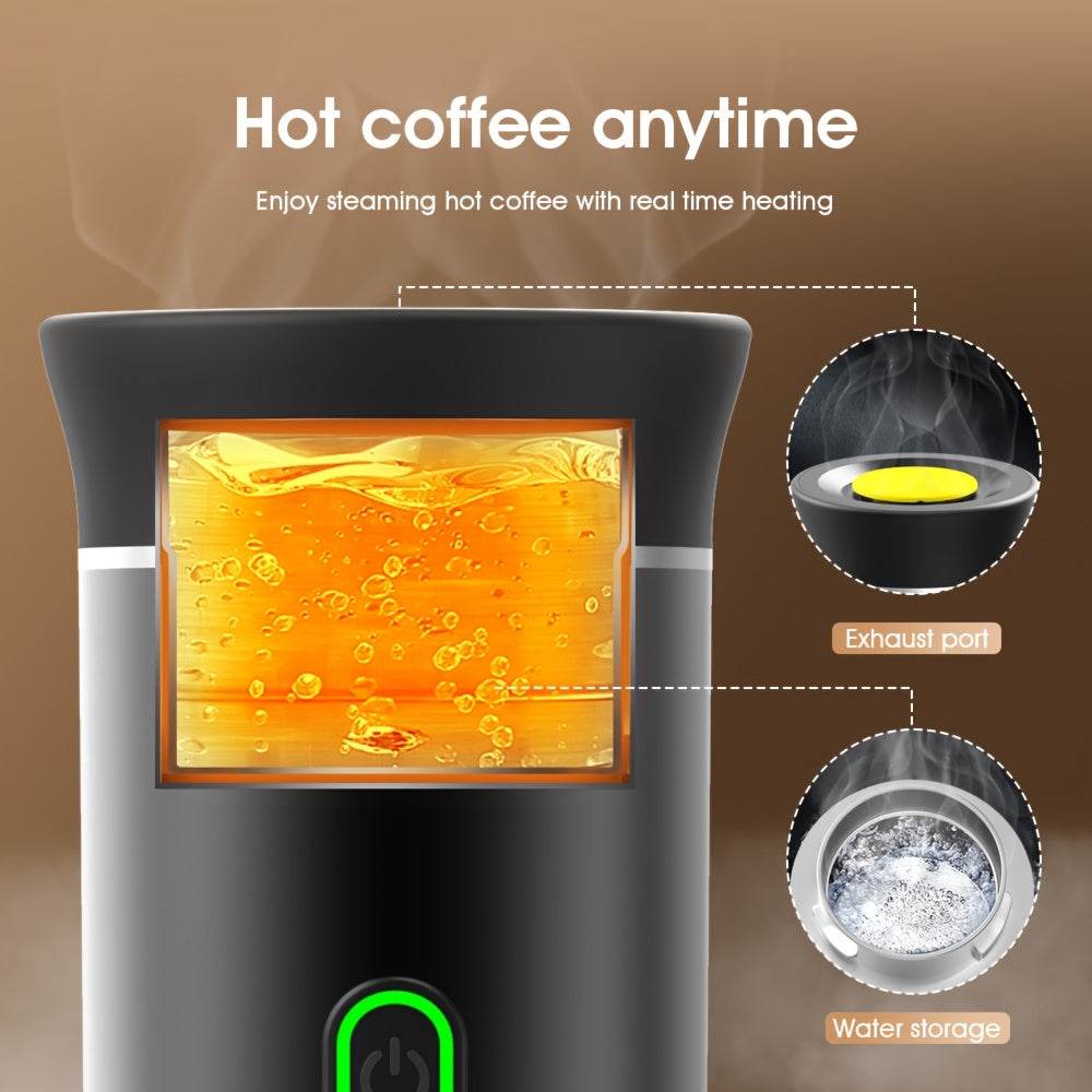 Compact Portable Espresso Maker - USB Rechargeable, Self-Heating Travel Coffee Machine with Type-C, Hot & Cold Brew, Compatible with Ground Coffee & Capsules for Camping, RV, Hiking, Office - Quality Shopping Centre