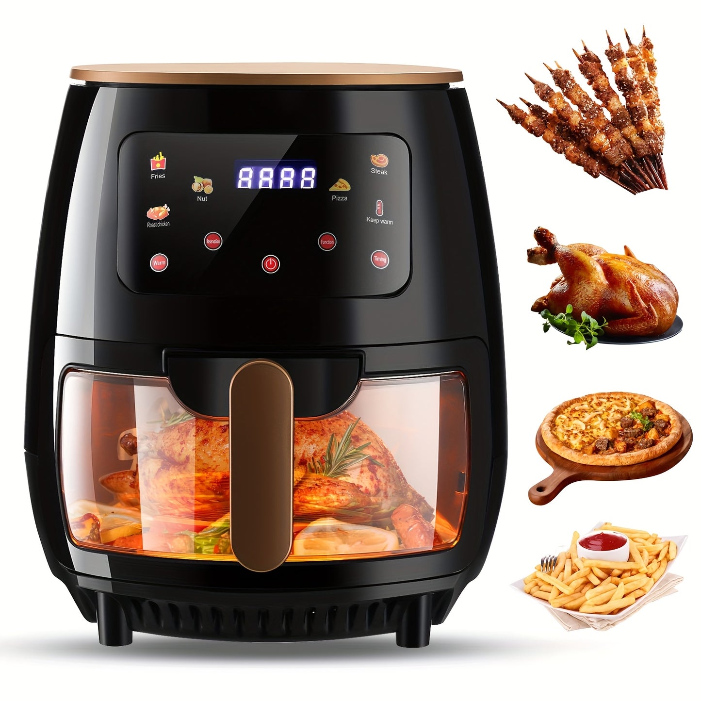 Hot Air Fryer, 6 Litres, Air Fryer, Digital LED Touchscreen, Viewing Window, 6 Cooking Functions, Preheating And Keeping Hot, Oil Free, 1700 W
