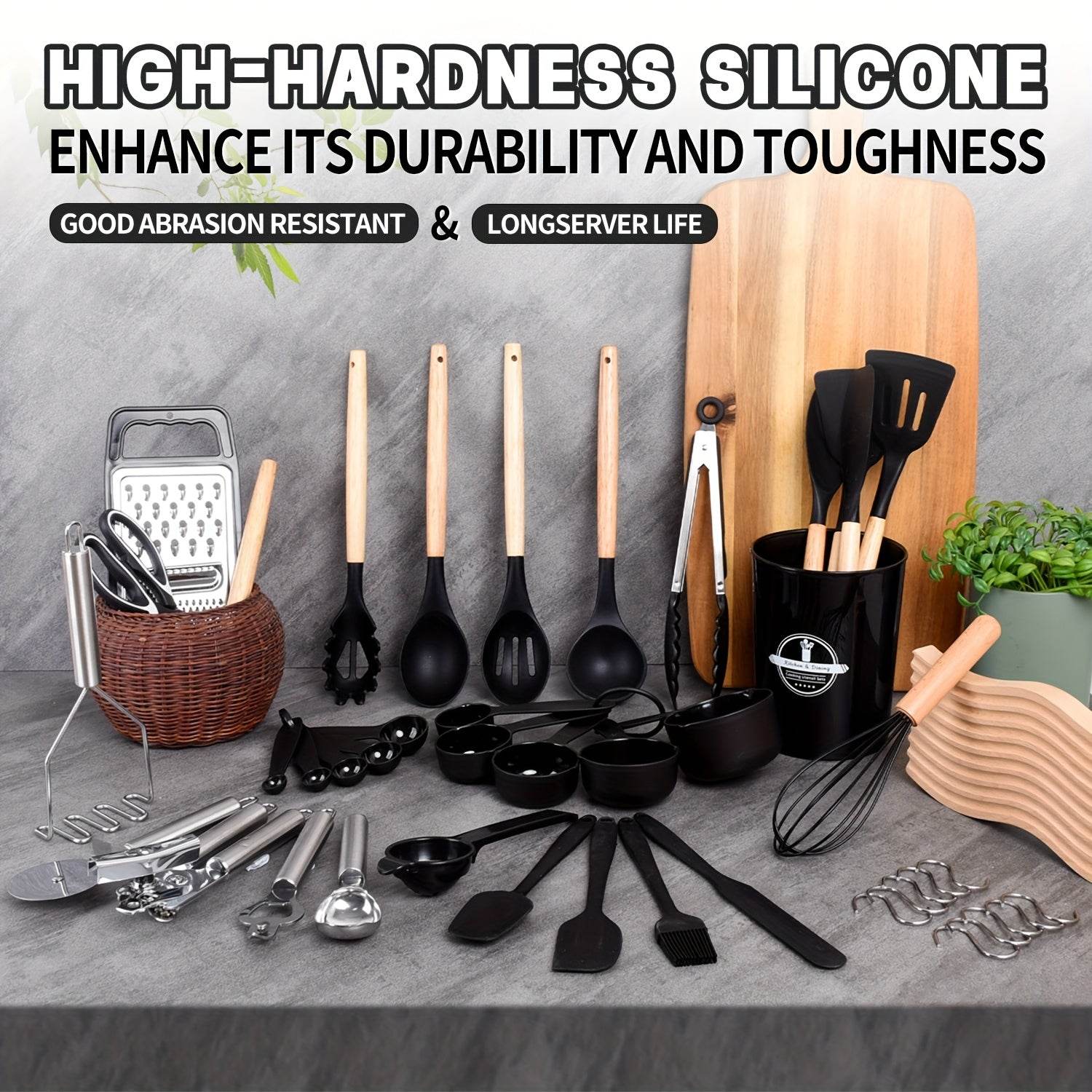 44pcs Silicone Kitchen Utensil Set with Non-Stick Wooden Handles - Easy Cooking & Baking Tools, Perfect for Holidays (Christmas, Valentine'S Day, St. Patrick'S Day, Graduation, Ramadan), Includes Spatulas, Whisks, Spoons, Tongs & More, Kitchen Essentials - Quality Shopping Centre