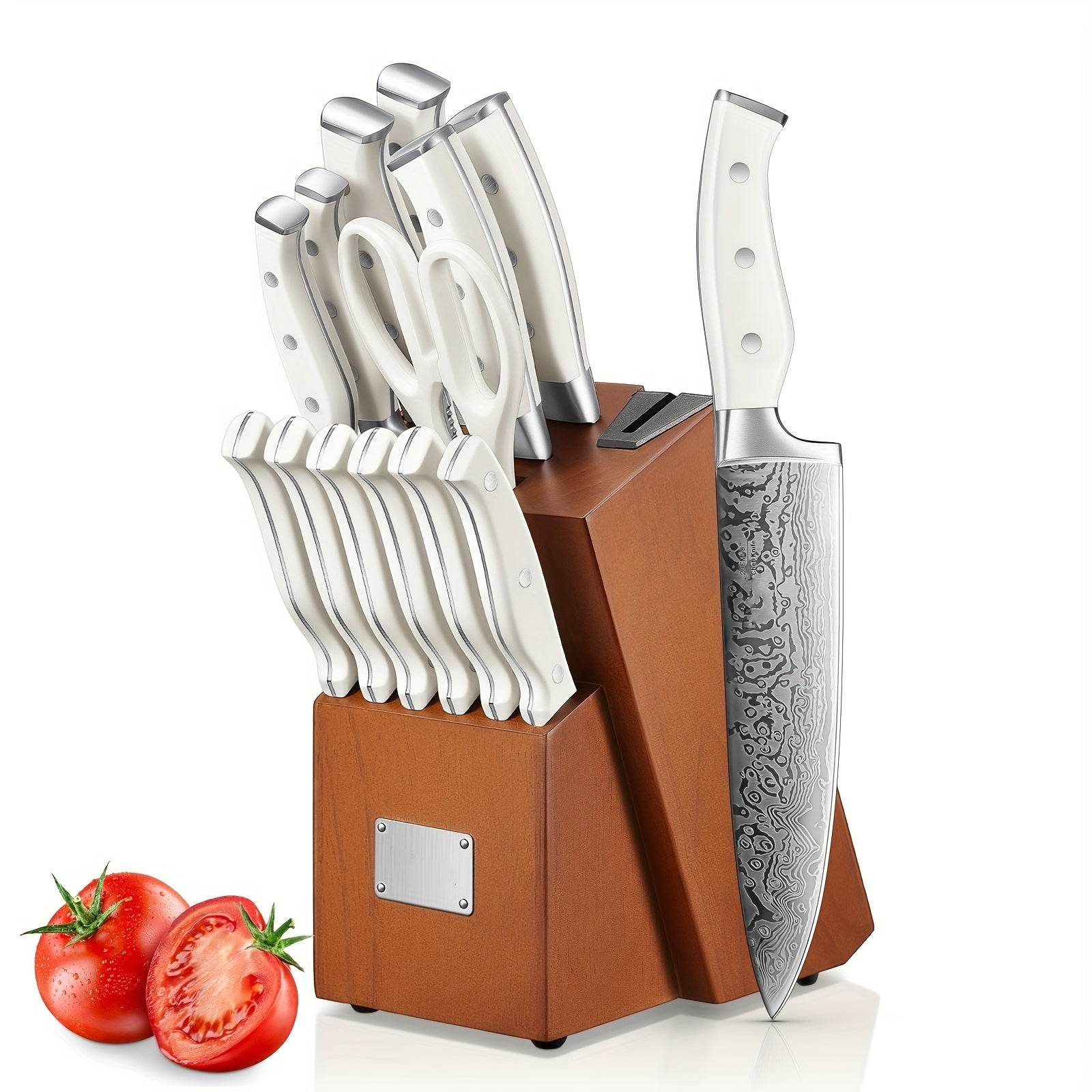 14pcs Kitchen Knife Set With Built-in Sharpener, Kitchen Knives With Unique Waved Pattern, Non-slip Handle, Black - Quality Shopping Centre