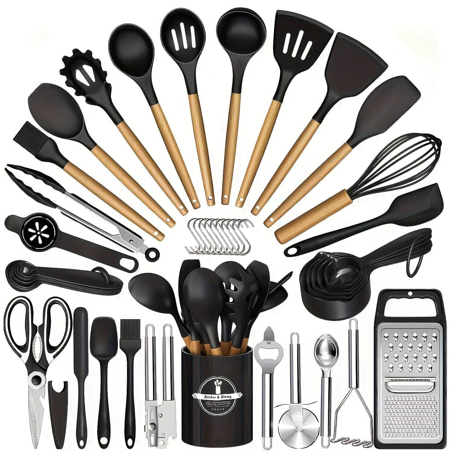 44pcs Silicone Kitchen Utensil Set with Non-Stick Wooden Handles - Easy Cooking & Baking Tools, Perfect for Holidays (Christmas, Valentine'S Day, St. Patrick'S Day, Graduation, Ramadan), Includes Spatulas, Whisks, Spoons, Tongs & More, Kitchen Essentials - Quality Shopping Centre