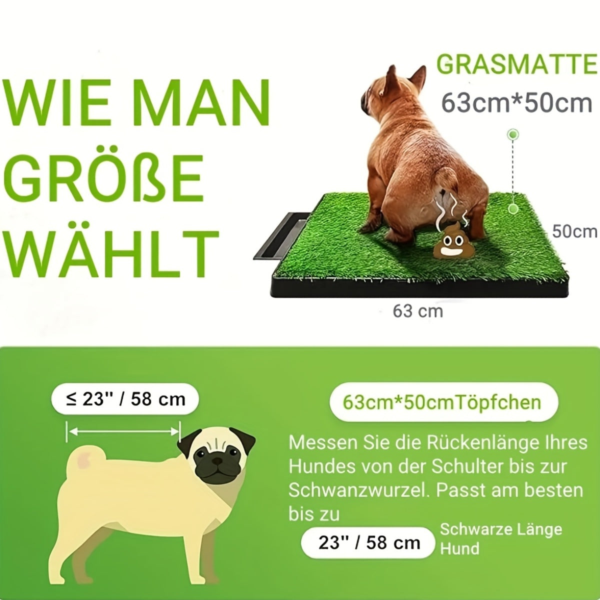 Dog Litter Box with Grass - Washable Puppy Mat, 63 x 50cm Reusable Training Pad for Small to Medium Dogs - Quality Shopping Centre