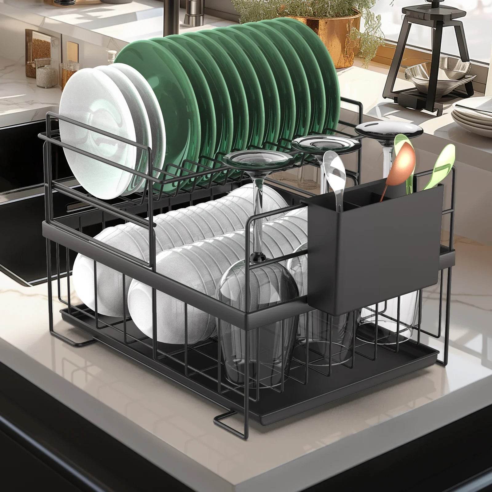 Dish Drying Rack Dish Drainer Rack Kitchen Adjustable Plates Organizer Dish Bowl Drainer Storage Rack Cutlery Storage Holder - Quality Shopping Centre