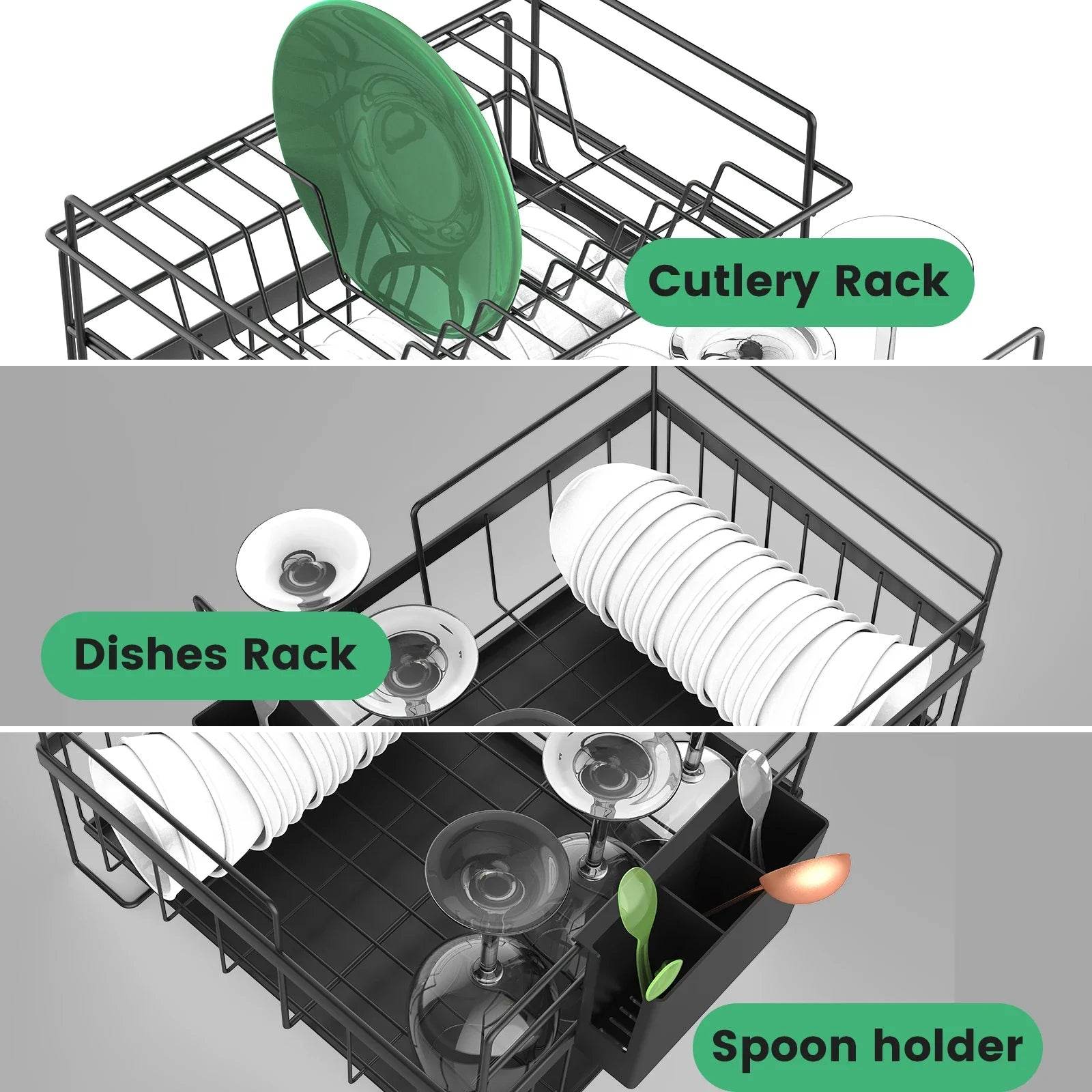 Dish Drying Rack Dish Drainer Rack Kitchen Adjustable Plates Organizer Dish Bowl Drainer Storage Rack Cutlery Storage Holder - Quality Shopping Centre