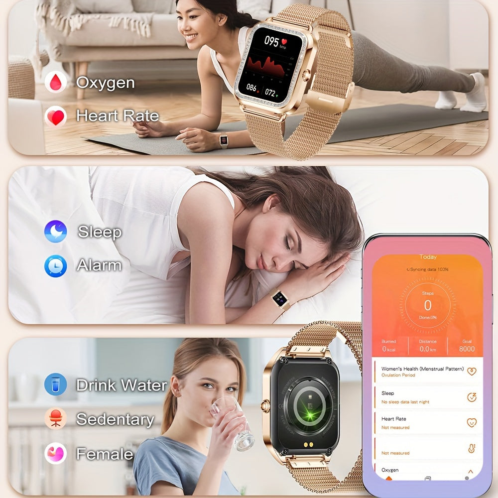 Luxury Stainless Steel Smart Watch For Women 200+ Free Watch Faces Multiple Sports Modes Activity Sleep Monitor Pedometer Lady Smartwatch For Ios Android, Best Gifts For Girlfriend, Mother, Wife, Sister