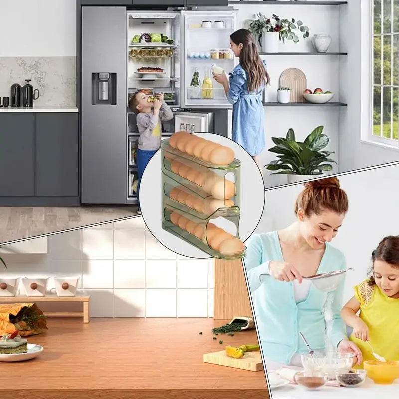 Egg Storage Box 4 Layers Automatic Egg Rack Rolling Egg Holder Food Grade Space-Saving Egg Organizer Large Capacity Egg - Quality Shopping Centre