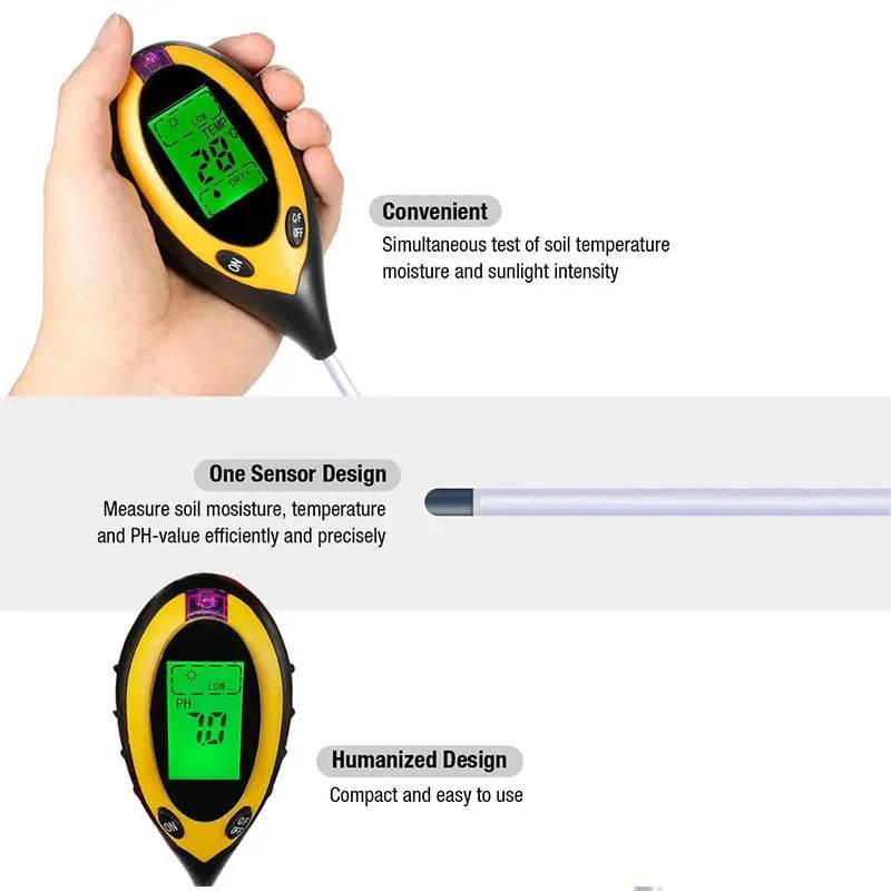 [EU Stock] Soil PH Tester 4 in 1 PH Light Moisture Acidity Tester Soil Tester Moisture Meter Plant Soil Tester Kit for Flowers - Quality Shopping Centre