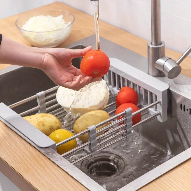 Expansion sink drain basketKitchen retractable stainless steel drain bowl rackHousehold multifunctional water tank rackVegetabl - Quality Shopping Centre