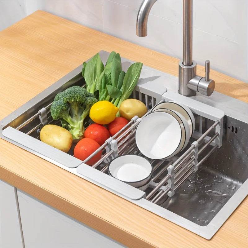 Expansion sink drain basketKitchen retractable stainless steel drain bowl rackHousehold multifunctional water tank rackVegetabl - Quality Shopping Centre