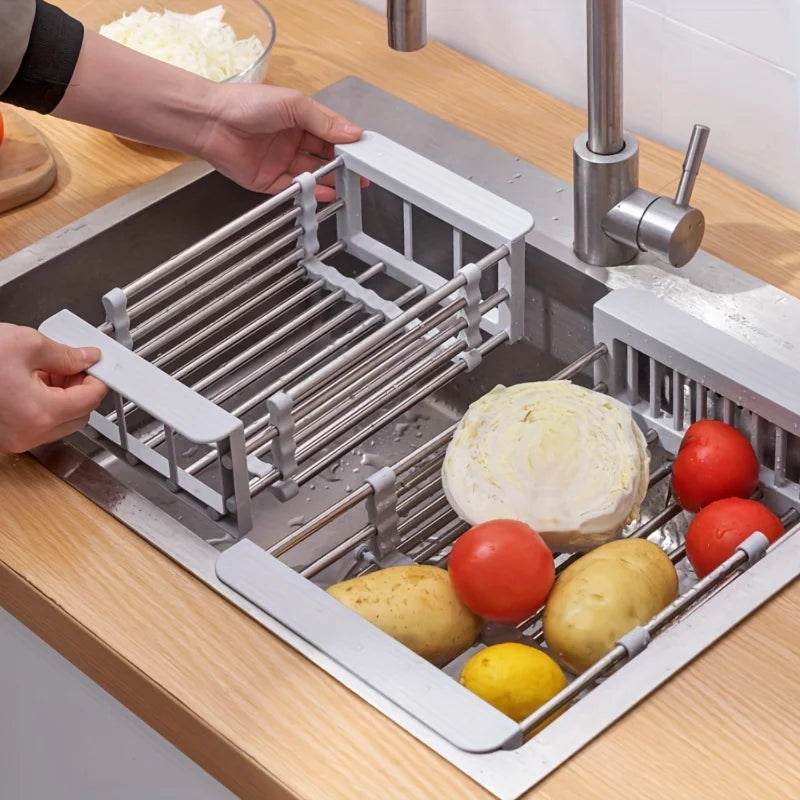 Expansion sink drain basketKitchen retractable stainless steel drain bowl rackHousehold multifunctional water tank rackVegetabl - Quality Shopping Centre