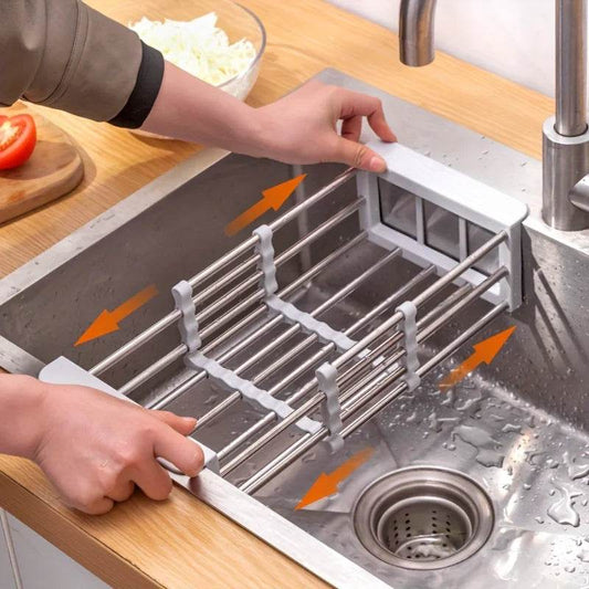 Expansion sink drain basketKitchen retractable stainless steel drain bowl rackHousehold multifunctional water tank rackVegetabl - Quality Shopping Centre