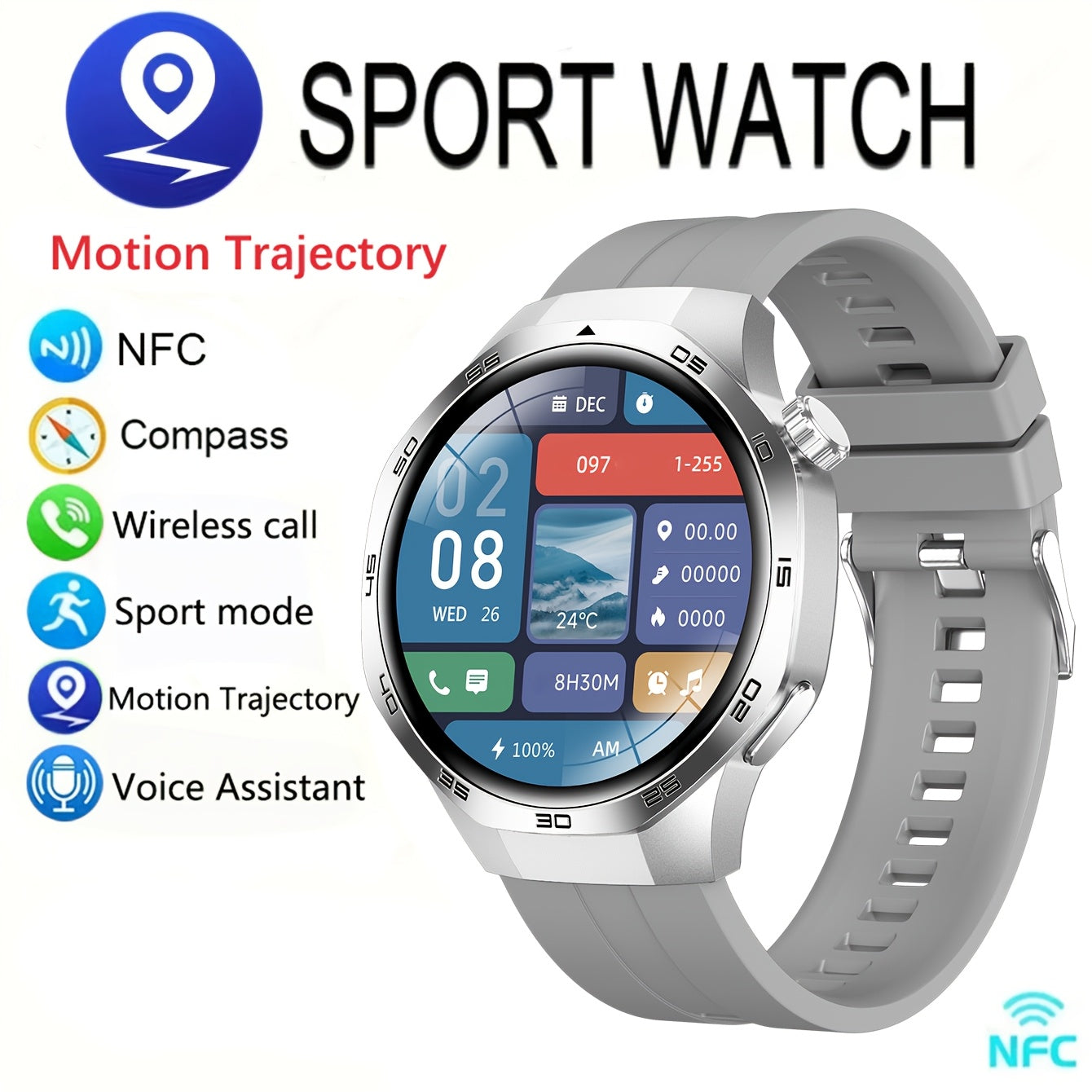 2025 New GPS Motion Trajectory Smart Watch for Men Watch 5 Max, 360*360 HD Screen AI Voice Wireless Call NFC Smartwatch, 100+ Sports Modes, Outdoor Sports Men'S Smart Watch, Compass Fitness Tracker Watch for Men New Year, Fat