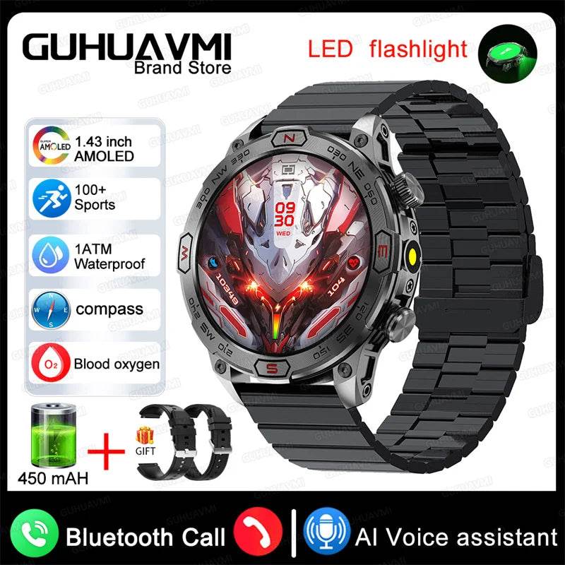 For Android IOS Outdoor Sport GPS Smart Watch Men 1.43'' 466*466 HD AMOLED Screen IP68 Waterproof Bluetooth Call Smartwatch 2024 - Quality Shopping Centre