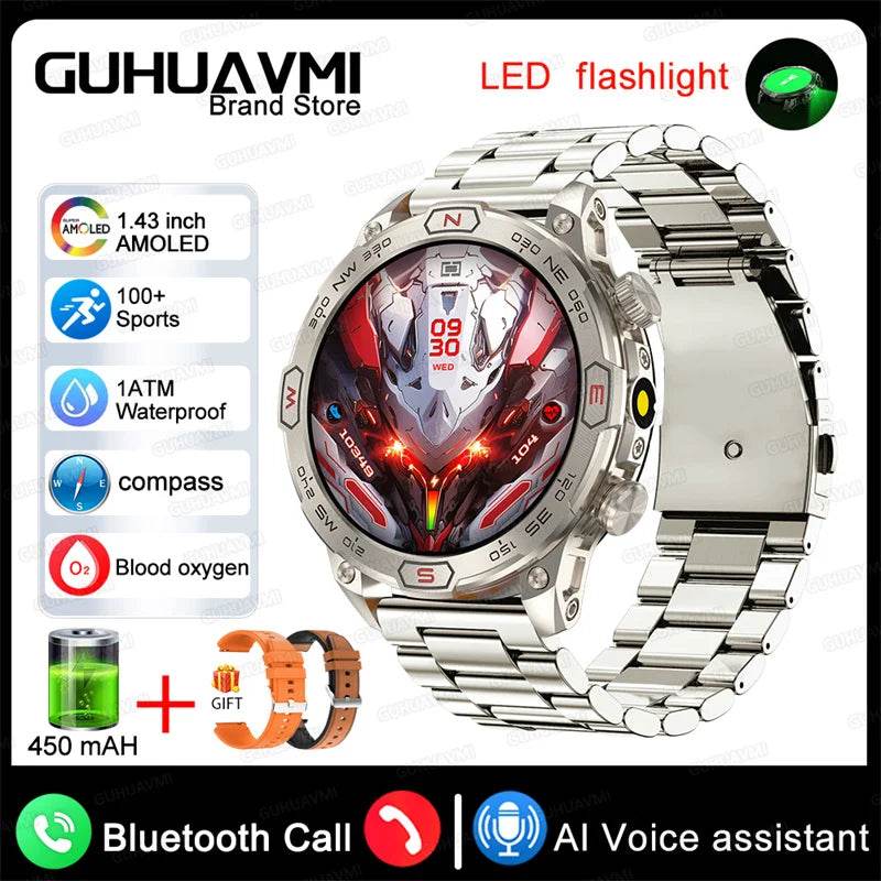 For Android IOS Outdoor Sport GPS Smart Watch Men 1.43'' 466*466 HD AMOLED Screen IP68 Waterproof Bluetooth Call Smartwatch 2024 - Quality Shopping Centre