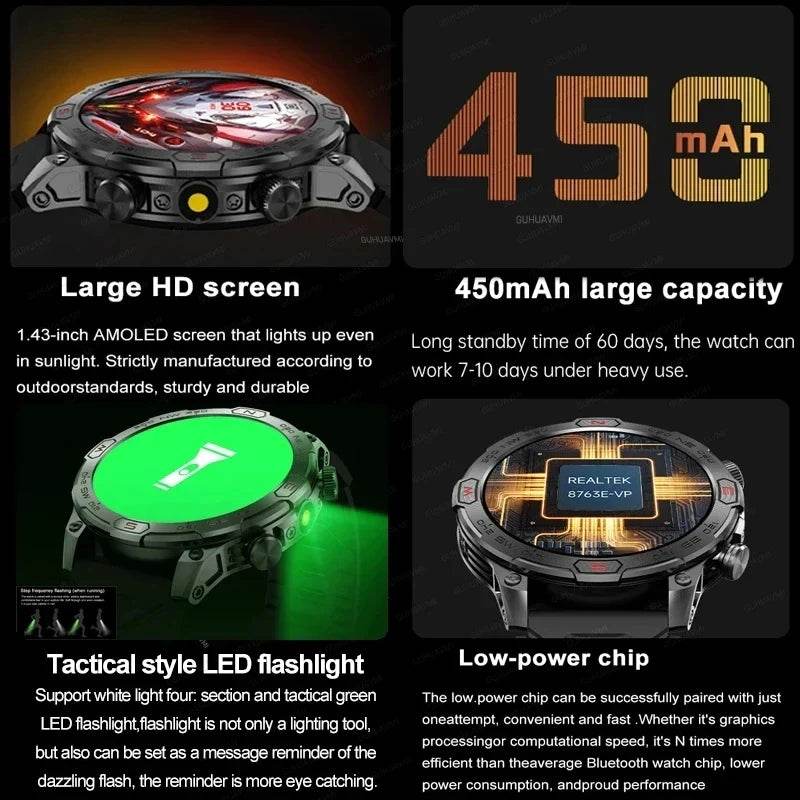 For Android IOS Outdoor Sport GPS Smart Watch Men 1.43'' 466*466 HD AMOLED Screen IP68 Waterproof Bluetooth Call Smartwatch 2024 - Quality Shopping Centre
