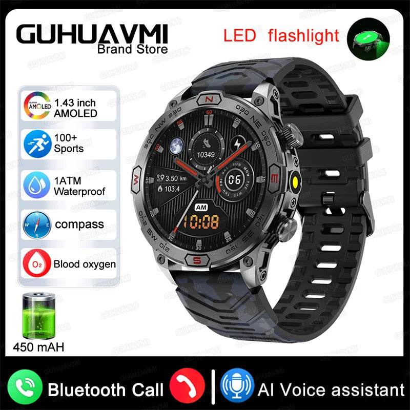 For Android IOS Outdoor Sport GPS Smart Watch Men 1.43'' 466*466 HD AMOLED Screen IP68 Waterproof Bluetooth Call Smartwatch 2024 - Quality Shopping Centre