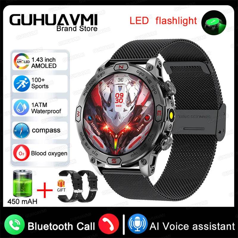 For Android IOS Outdoor Sport GPS Smart Watch Men 1.43'' 466*466 HD AMOLED Screen IP68 Waterproof Bluetooth Call Smartwatch 2024 - Quality Shopping Centre