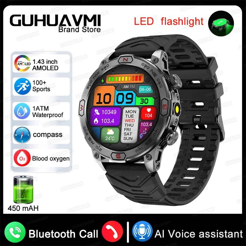 For Android IOS Outdoor Sport GPS Smart Watch Men 1.43'' 466*466 HD AMOLED Screen IP68 Waterproof Bluetooth Call Smartwatch 2024 - Quality Shopping Centre