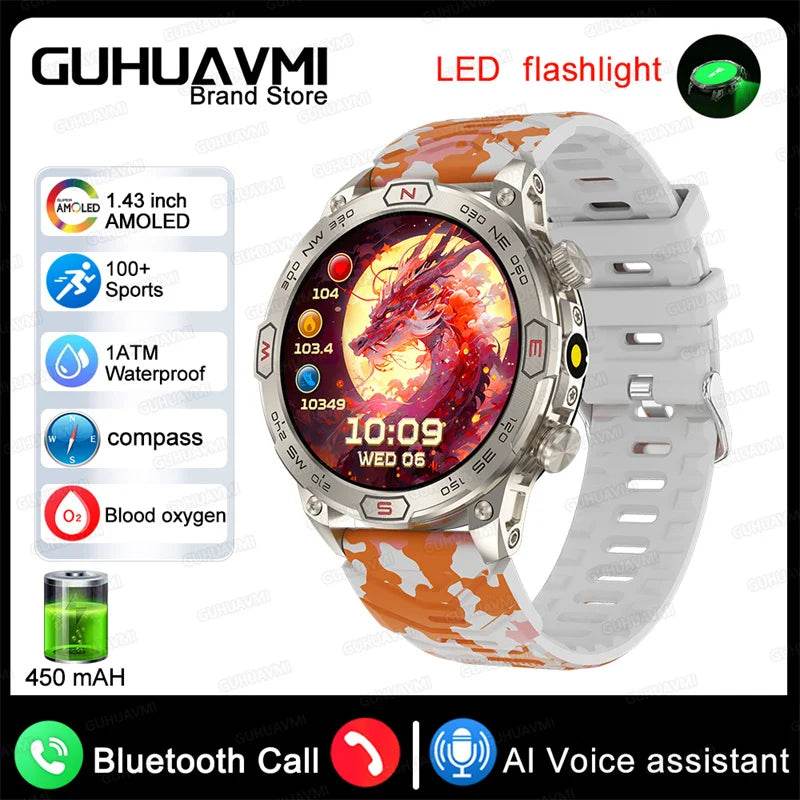 For Android IOS Outdoor Sport GPS Smart Watch Men 1.43'' 466*466 HD AMOLED Screen IP68 Waterproof Bluetooth Call Smartwatch 2024 - Quality Shopping Centre