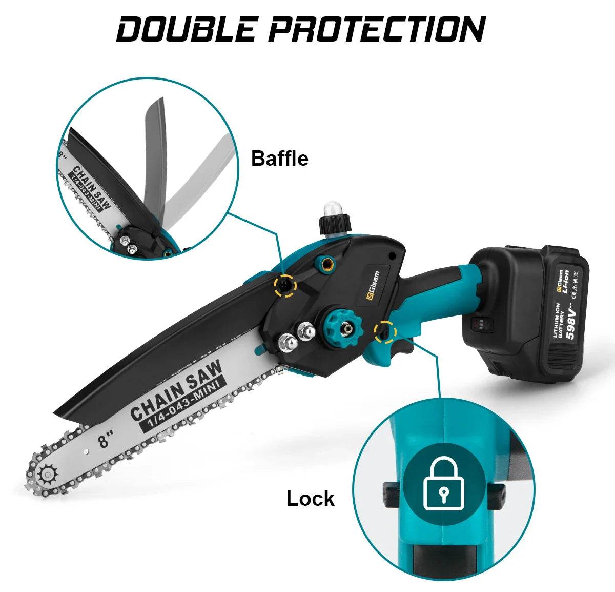 Gisam 8 Inch Brushless Chain Saw with Oil Can Cordless Handheld Pruning Chainsaw Woodworking Electric Saw Cutting Power Tools - Quality Shopping Centre