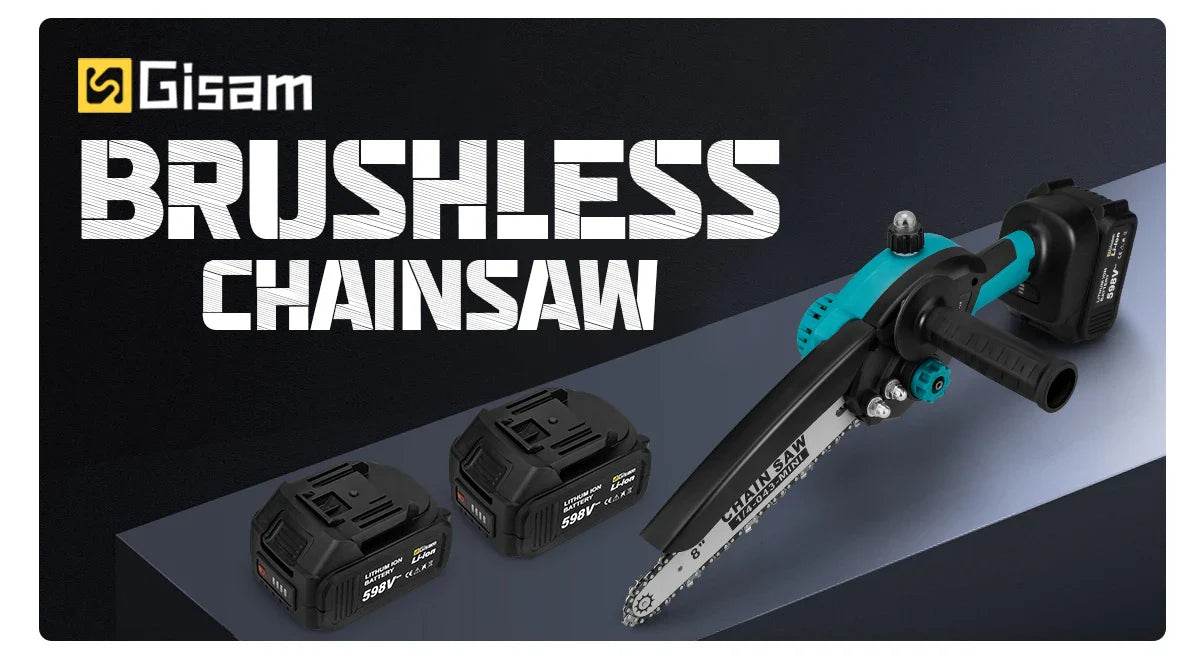 Gisam 8 Inch Brushless Chain Saw with Oil Can Cordless Handheld Pruning Chainsaw Woodworking Electric Saw Cutting Power Tools - Quality Shopping Centre