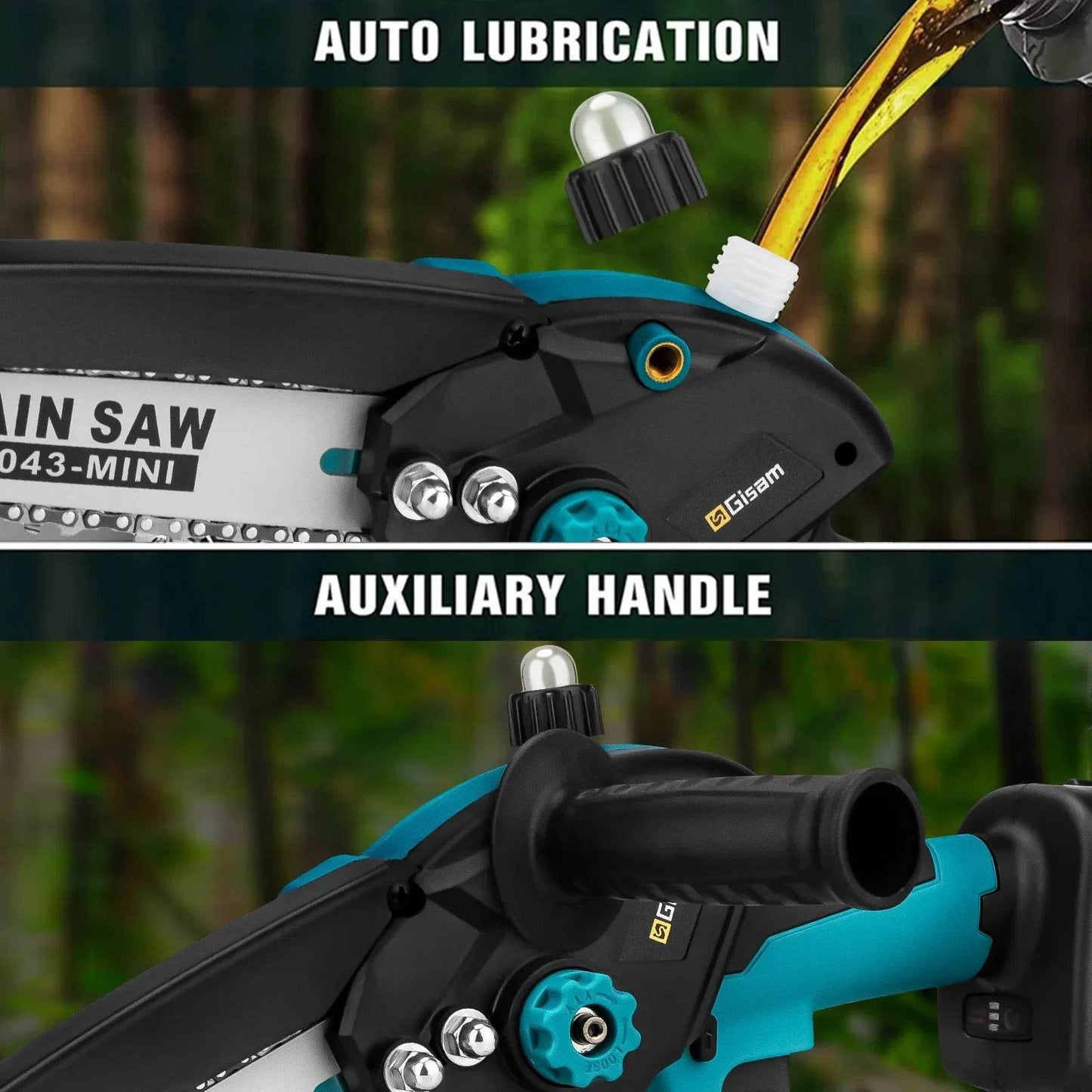Gisam 8 Inch Brushless Chain Saw with Oil Can Cordless Handheld Pruning Chainsaw Woodworking Electric Saw Cutting Power Tools - Quality Shopping Centre