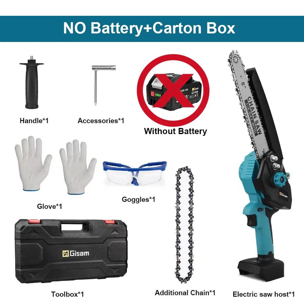 Gisam 8 Inch Brushless Chain Saw with Oil Can Cordless Handheld Pruning Chainsaw Woodworking Electric Saw Cutting Power Tools - Quality Shopping Centre