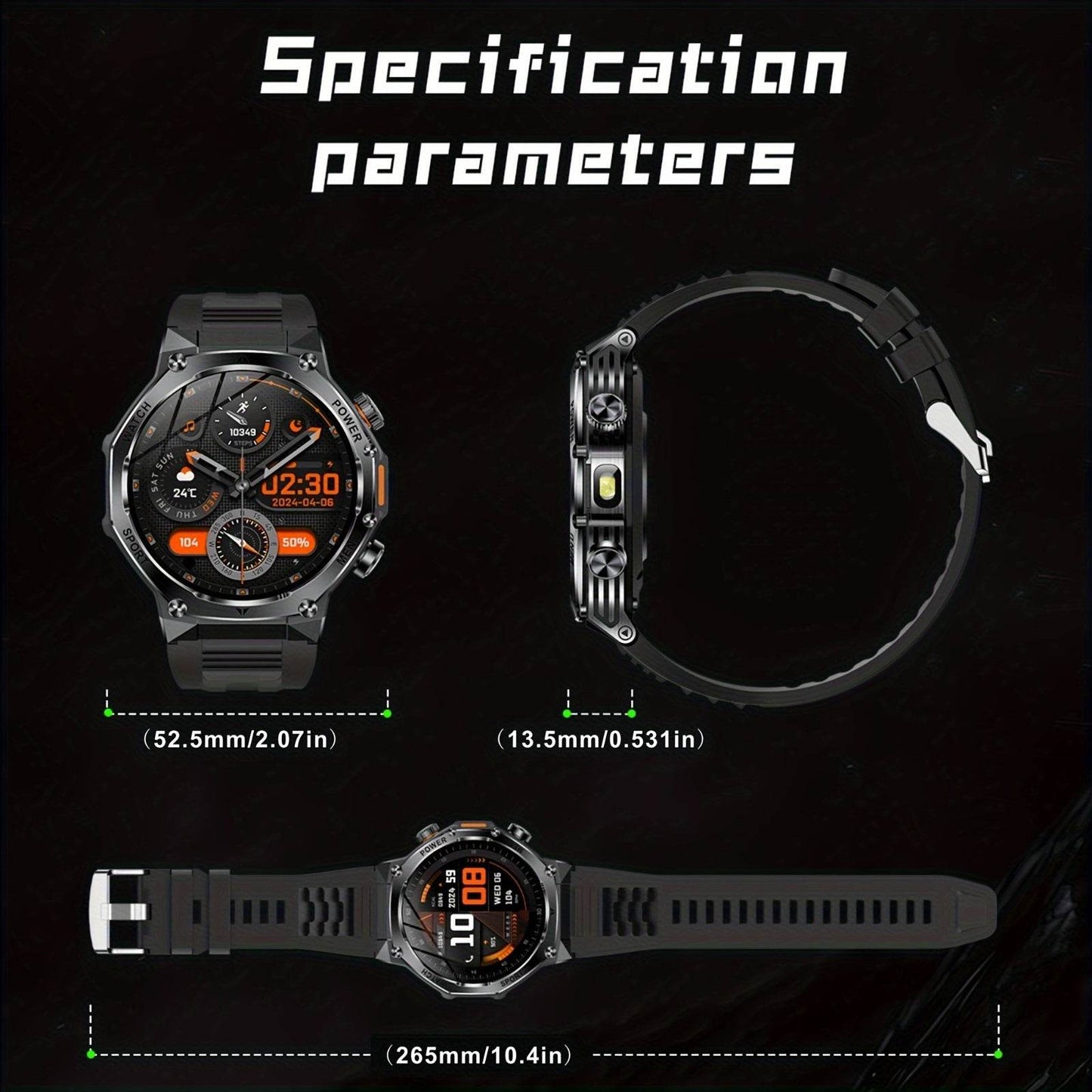 High-Quality Men'S Outdoor Sports Smartwatch (Answer/Make Calls), 800Mah Battery, 1.8-Inch HD Full Touchscreen, Over 100 Sports Modes, Flashlight Feature, Pedometer, Compatible with Iphone And Android Phones, Perfect Gift for - Quality Shopping Centre