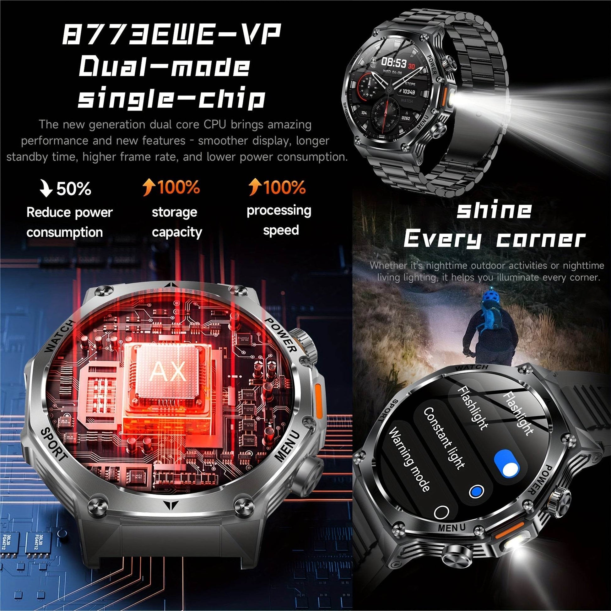 High-Quality Men'S Outdoor Sports Smartwatch (Answer/Make Calls), 800Mah Battery, 1.8-Inch HD Full Touchscreen, Over 100 Sports Modes, Flashlight Feature, Pedometer, Compatible with Iphone And Android Phones, Perfect Gift for - Quality Shopping Centre
