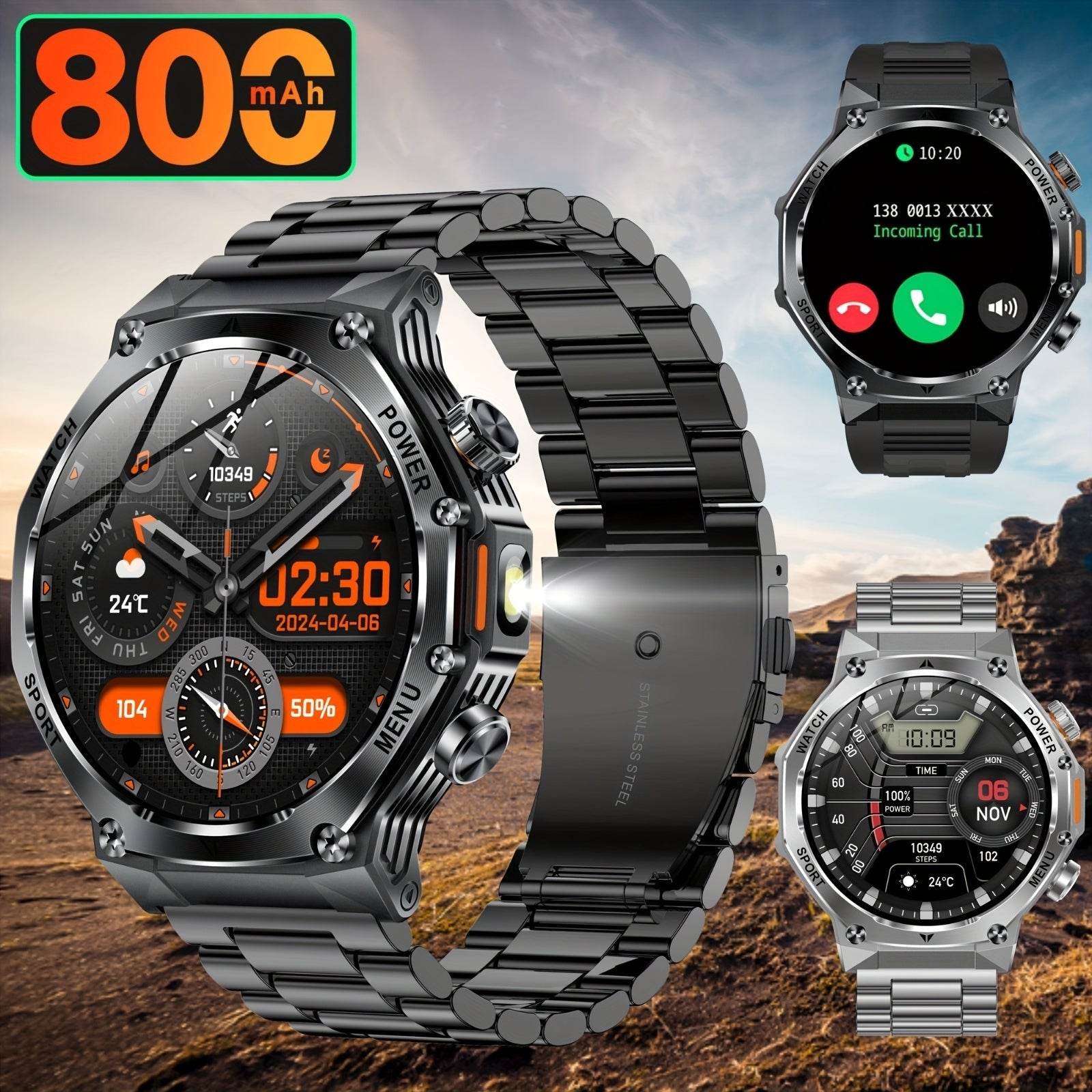 High-Quality Men'S Outdoor Sports Smartwatch (Answer/Make Calls), 800Mah Battery, 1.8-Inch HD Full Touchscreen, Over 100 Sports Modes, Flashlight Feature, Pedometer, Compatible with Iphone And Android Phones, Perfect Gift for - Quality Shopping Centre