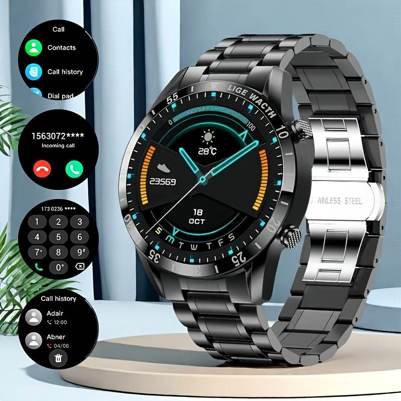 LIGE 2023 Full Circle Touch Screen Steel Band Call Man Smart Watch Sports Activity Fitness Smartwatch For Men - Quality Shopping Centre
