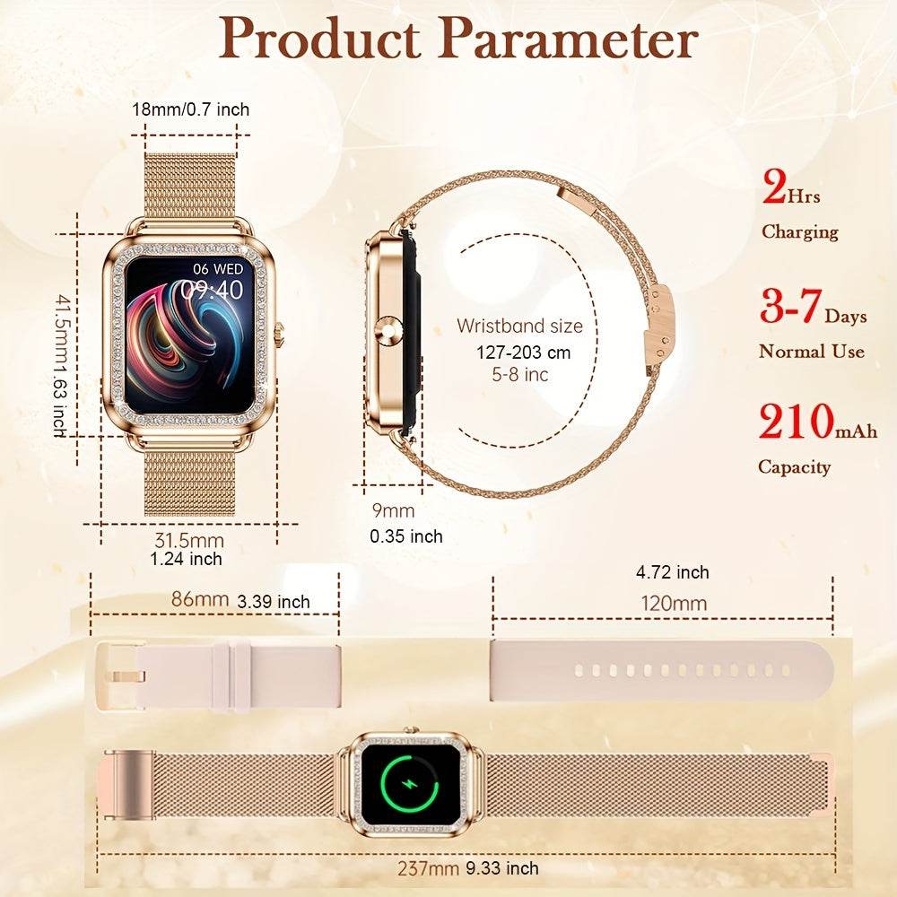 Luxury Stainless Steel Smart Watch For Women 200+ Free Watch Faces Multiple Sports Modes Activity Sleep Monitor Pedometer Lady Smartwatch For Ios Android, Best Gifts For Girlfriend, Mother, Wife, Sister - Quality Shopping Centre