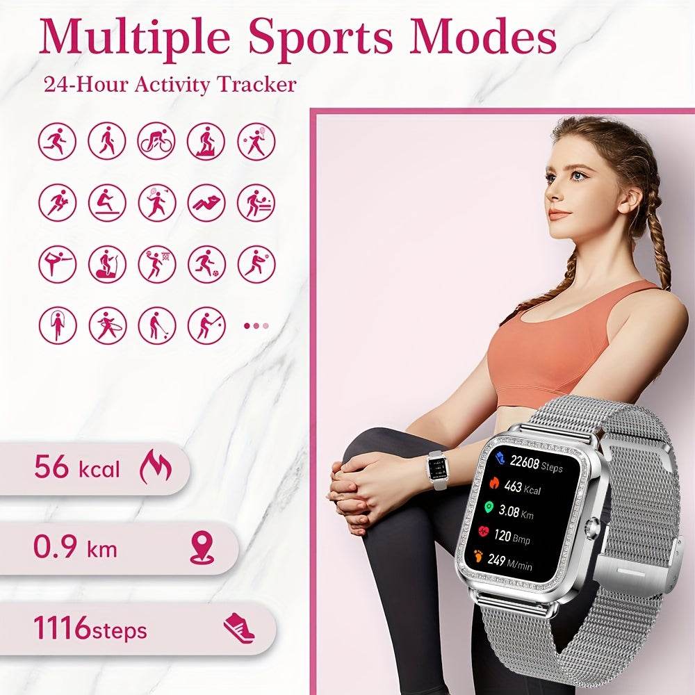 Luxury Stainless Steel Smart Watch For Women 200+ Free Watch Faces Multiple Sports Modes Activity Sleep Monitor Pedometer Lady Smartwatch For Ios Android, Best Gifts For Girlfriend, Mother, Wife, Sister - Quality Shopping Centre