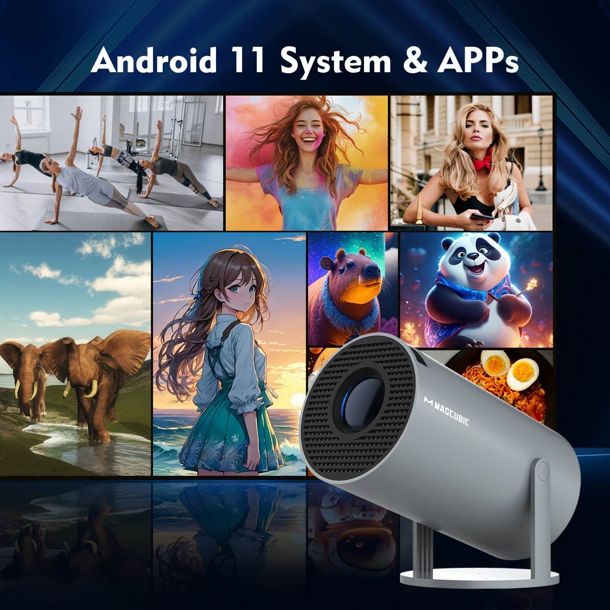 Magcubic HY300 Pro Mini Projector, 720P HD Native Resolution, 260ANSI Lumens, 16:9 Aspect Ratio, Table Mount, Remote Control, Wi-Fi & Wireless 5.0, 4K Auto Correction, Android 11.0, Allwinner H713, EU Plug, 220-240V Power Sup - Quality Shopping Centre