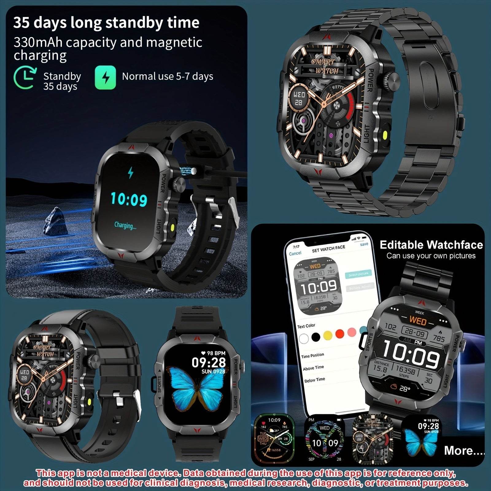 Men'S Outdoor Sports Smartwatch with 3 Different Straps, Wireless Calling And Information Prompts, 2.01-Inch High-Definition Full Touch Screen,, Flashlight, Multiple Sports Modes, Compatible with Iphone And Android Phones, Me - Quality Shopping Centre