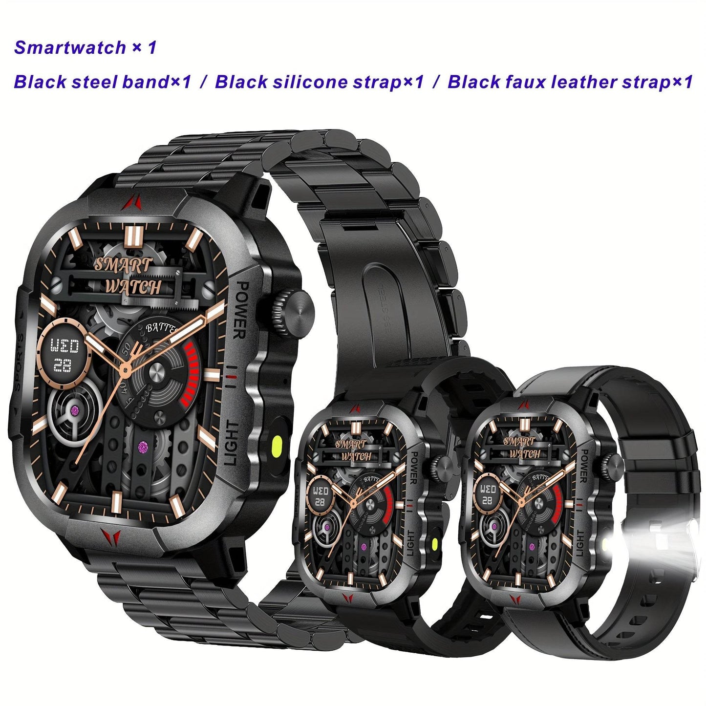 Men'S Outdoor Sports Smartwatch with 3 Different Straps, Wireless Calling And Information Prompts, 2.01-Inch High-Definition Full Touch Screen,, Flashlight, Multiple Sports Modes, Compatible with Iphone And Android Phones, Me - Quality Shopping Centre