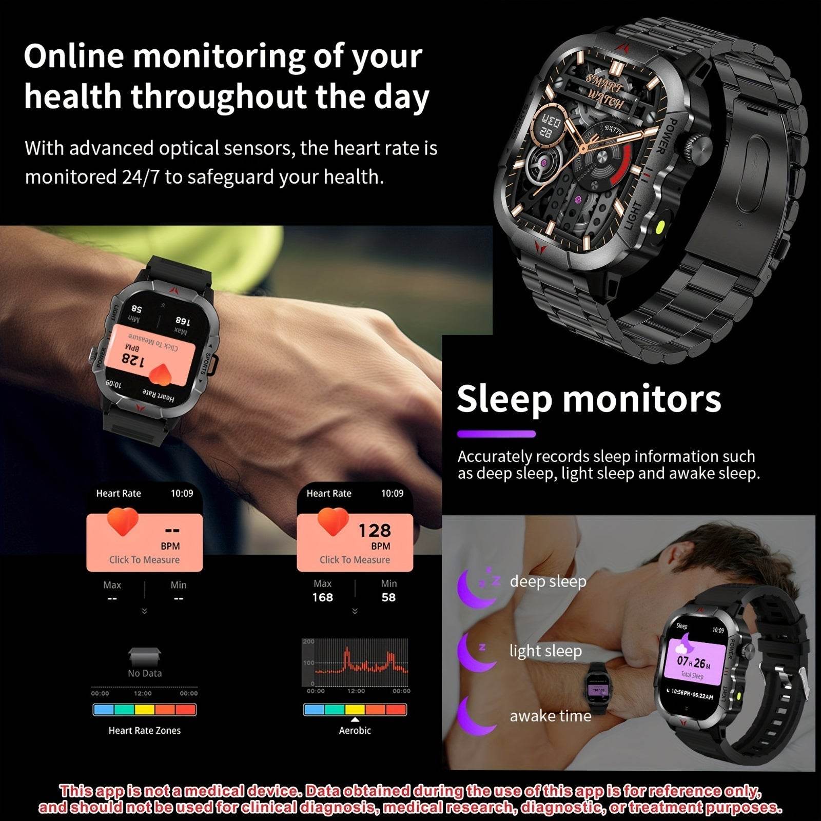 Men'S Outdoor Sports Smartwatch with 3 Different Straps, Wireless Calling And Information Prompts, 2.01-Inch High-Definition Full Touch Screen,, Flashlight, Multiple Sports Modes, Compatible with Iphone And Android Phones, Me - Quality Shopping Centre