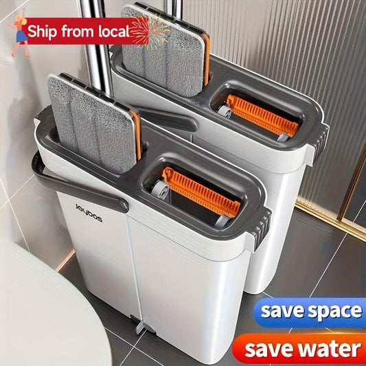One Set, 40cm Large Mop And Bucket Set With 4pcs/6pcs Reusable Fiber Cloths, Machine Washable Matching Cloths, Suitable For Home Indoor And Outdoor Cleaning, New Year Gift! - Quality Shopping Centre