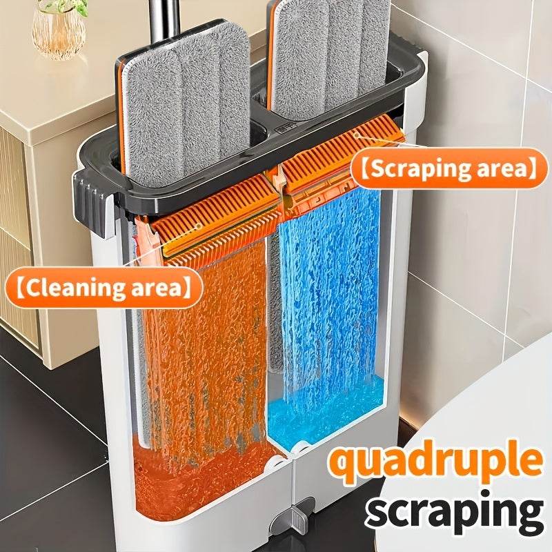One Set, 40cm Large Mop And Bucket Set With 4pcs/6pcs Reusable Fiber Cloths, Machine Washable Matching Cloths, Suitable For Home Indoor And Outdoor Cleaning, New Year Gift! - Quality Shopping Centre
