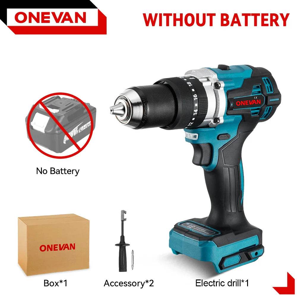 ONEVAN 13MM 650NM Brushless Electric Impact Drill Cordless Screwdriver Drill Li-Ion Batteries Power Tool For makita 18v battery - Quality Shopping Centre