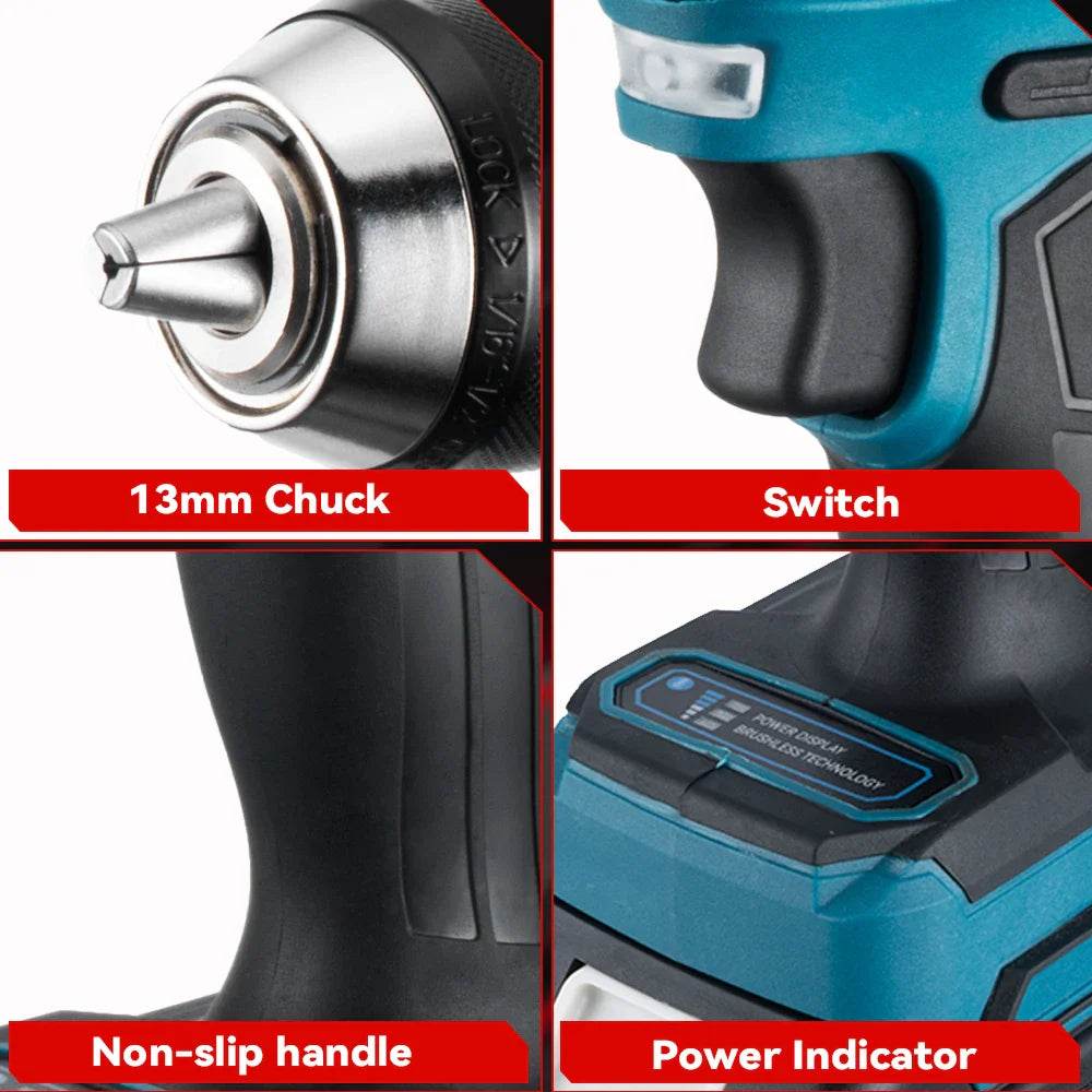 ONEVAN 13MM 650NM Brushless Electric Impact Drill Cordless Screwdriver Drill Li-Ion Batteries Power Tool For makita 18v battery - Quality Shopping Centre