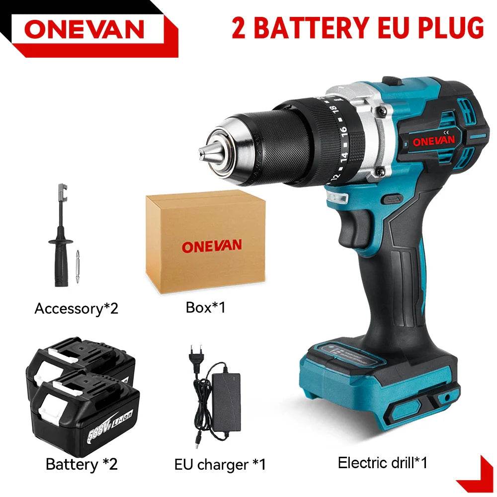 ONEVAN 13MM 650NM Brushless Electric Impact Drill Cordless Screwdriver Drill Li-Ion Batteries Power Tool For makita 18v battery - Quality Shopping Centre