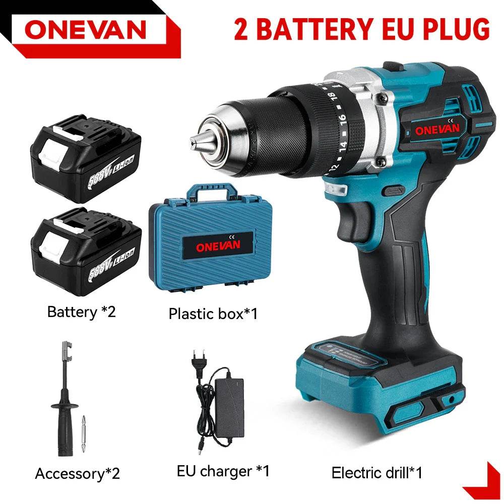 ONEVAN 13MM 650NM Brushless Electric Impact Drill Cordless Screwdriver Drill Li-Ion Batteries Power Tool For makita 18v battery - Quality Shopping Centre